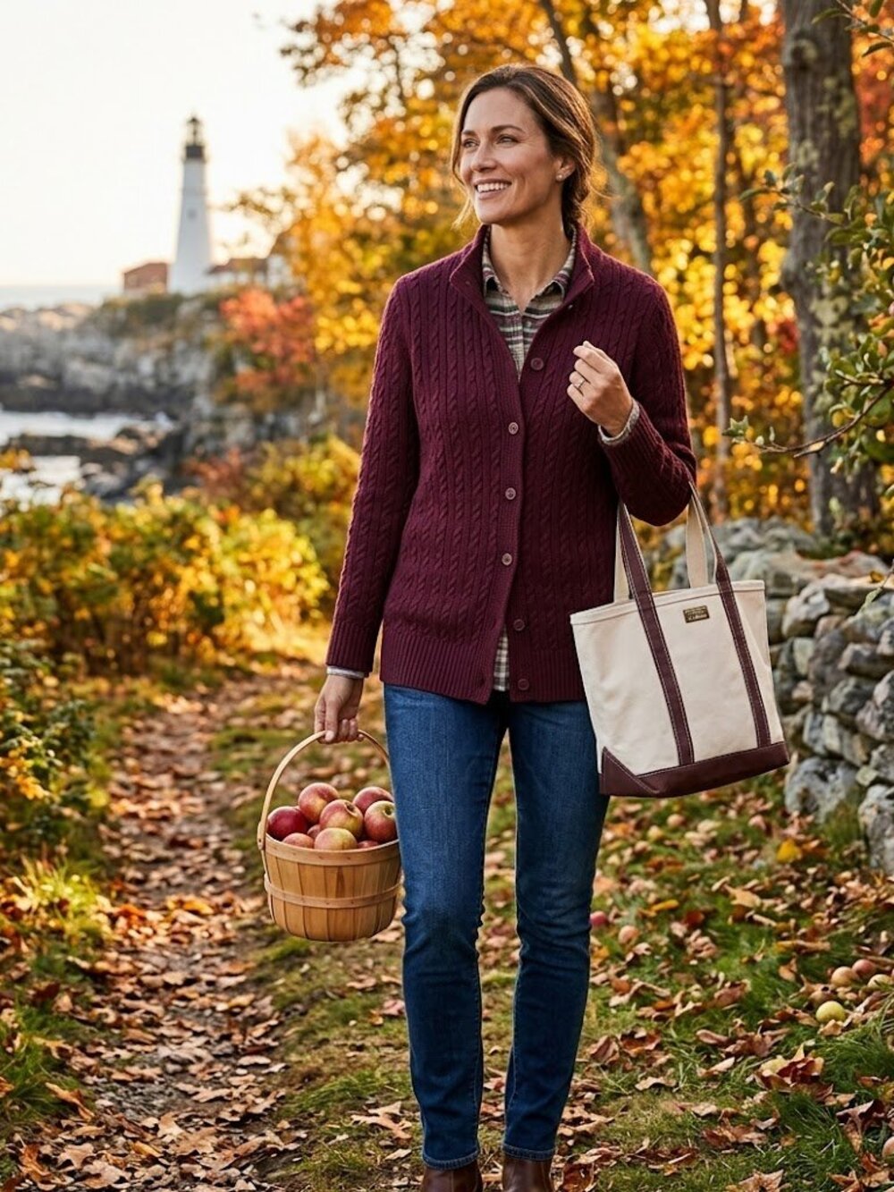 NWT LL Bean Sweater M Petite Fisherman Cardigan Button Cable Knit Heavy Wine Red